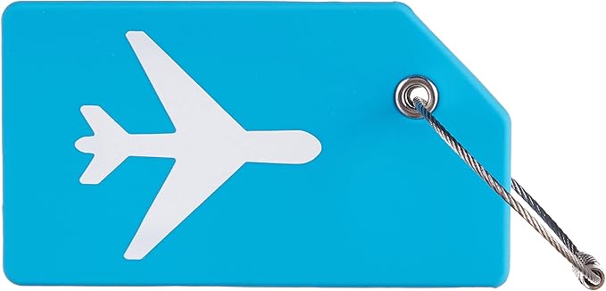 Gostwo 2 Pack Silicone Luggage Tags for Suitcases, 26 Initial Letter Baggage Labels Handbag School Bag Suitcase Instrument Tag with Stainless Steel Loop(Sky Blue)(Airplane)