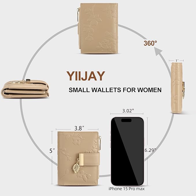 yiijay Small Wallet Women RFID Blocking Leather Bifold Wallet Credit Card Holder for Women Ladies Compact Wallet Mini Purse With Zipper Pocket