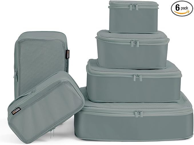 6 Set Compression Packing Cubes for Travel, Large Medium Small Luggage Organizers, Storage Bags for Clothes (6 Pack, Steel Blue)