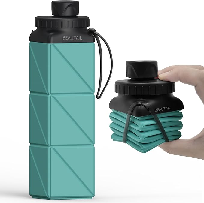 Collapsible Water Bottles, Silicone Foldable Water Bottle 610ml, BPA-Free Portable Reusable Leakproof Bottle for Gym Travel Camping Hiking Sports Outdoor, 1 Pack (Blue)