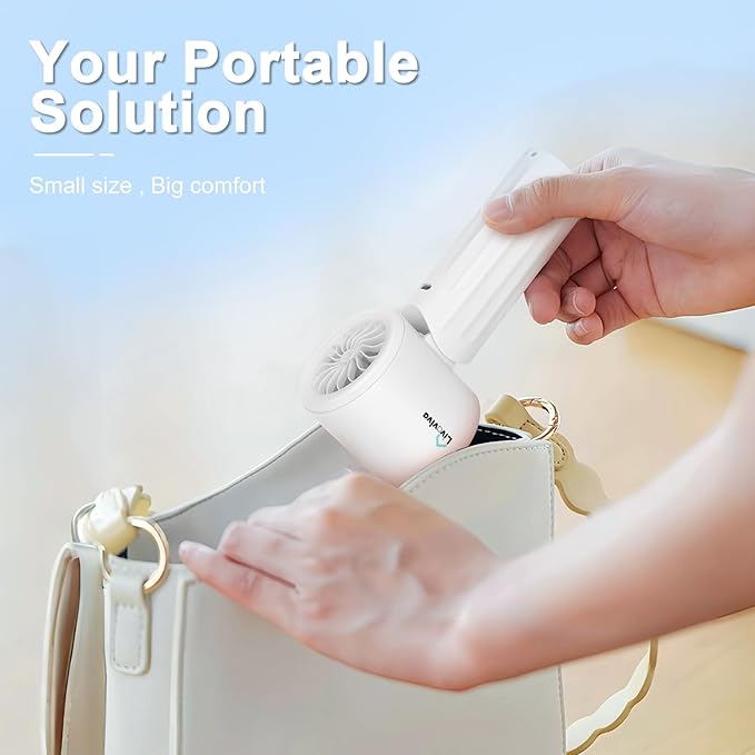 LIVAVIVA Handheld fan, adjustable blowing angle, mini portable turbo fan, USB Type-C rechargeable, infinitely variable speed high-speed personal fan, 11 Hours Battery Life (White)