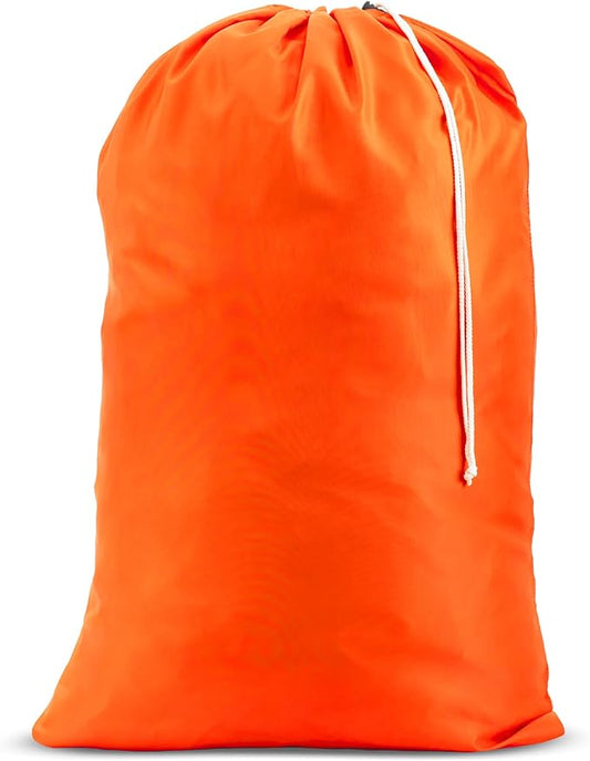 Nylon XL Laundry Bag - Locking Drawstring Closure, Machine Washable, These Large Bags will Fit a Laundry Basket or Hamper and Strong Enough to Carry up to Two Loads of Clothes (Orange | 22" x 32")