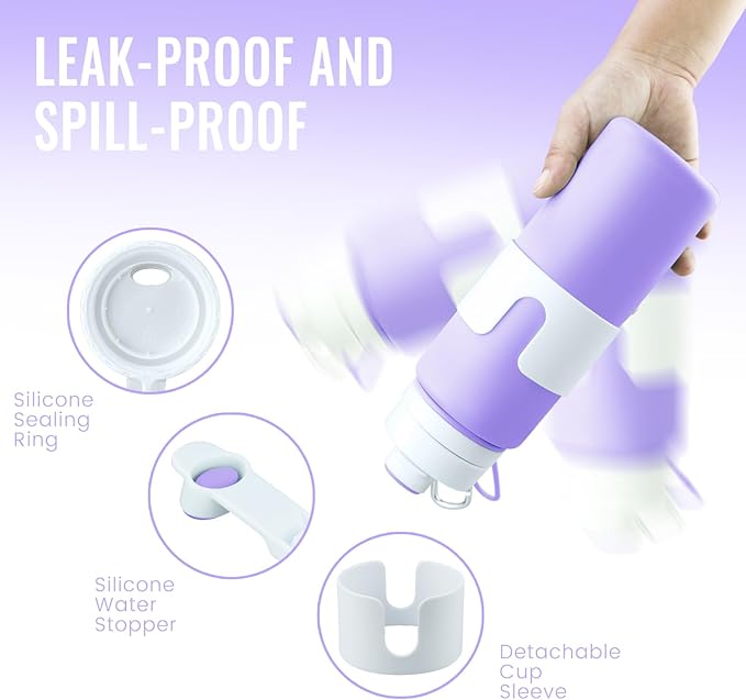 Nefeeko Collapsible Water Bottle, BPA Free 26oz Foldable Water Bottle for Travel Sports, Leak-Proof Spill-Proof Portable Water Bottles with Carabiner, Lightweight