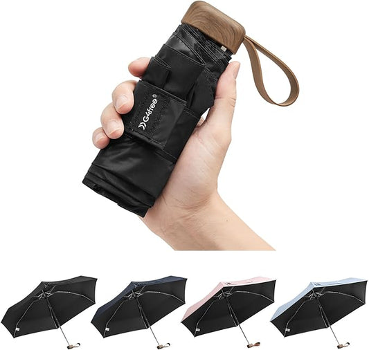 G4Free Mini Travel Folding Umbrella for Purse, Compact UPF 50+ UV Protection Sun & Rain Small Umbrella, Lightweight Portable Parasol Fits in Pocket, Wallet for Women Men(Carbon black)