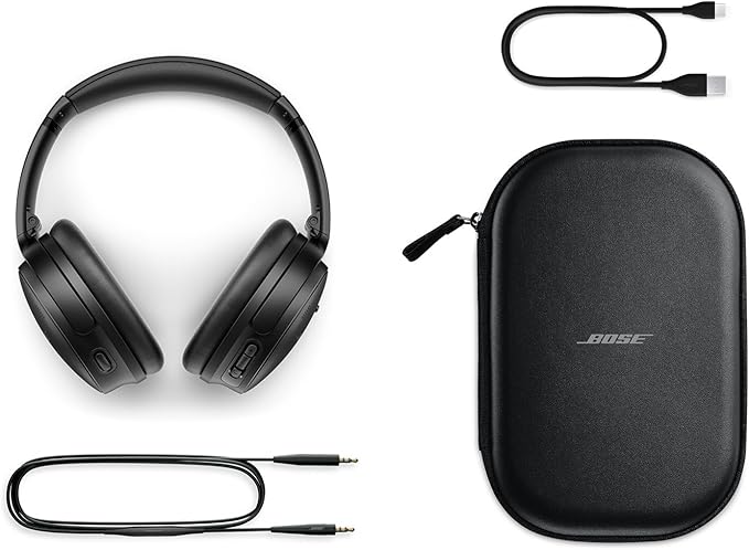 Bose QuietComfort Headphones - Wireless Bluetooth Headphones, Active Over Ear Noise Cancelling and Mic, USB-C Charging, Deep Bass, Up to 24 Hours of Playtime, Black