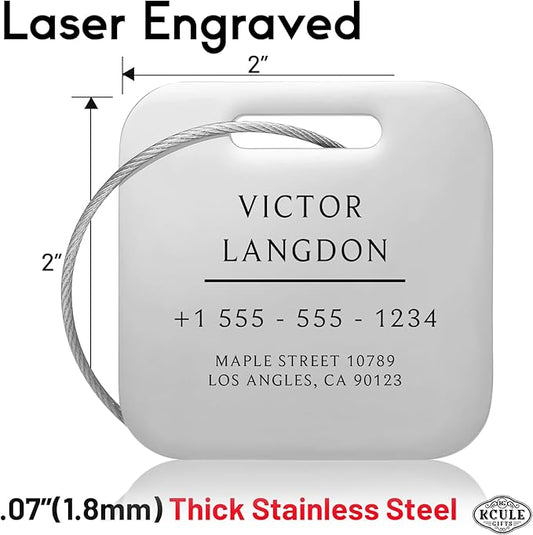 Stainless Luggage Tags for Suitcases: Metal Personalized Luggage Tags and Bags with Customizable Texts (Silver)