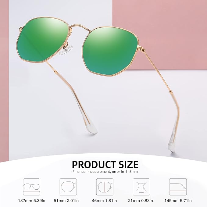 MEETSUN Polarized Hexagon Sunglasses for Women Men Polygon Square Sun Glasses UV400 Protection Metal Frame