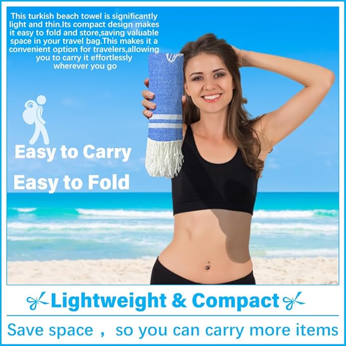 Thin Turkish Beach Towel Lightweight Soft Cotton Extra Large XL Oversized Sand Free Sandproof Absorbent Quick Dry Towels Cloud Bath Pool Travel Compact Essentials Accessories for Adult Gifts