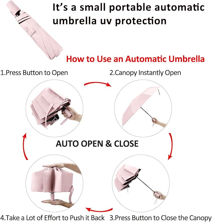 BAODINI Small UV Protection Travel Umbrella Compact for Rain and Sun UPF 50+ Windproof Portable 42 inch Umbrella for Women and Men