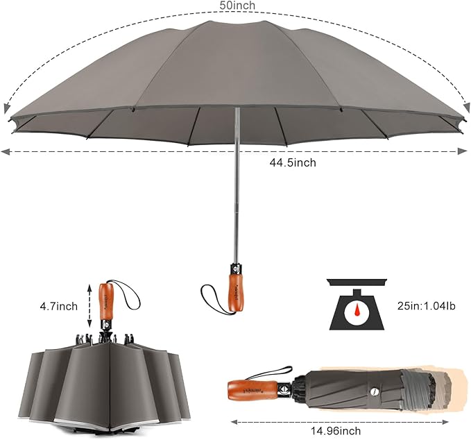 Lejorain Golf Large Inverted Umbrella - Black Big Windproof Heavy Duty Upside Down 46/50/54 Inch Compact Reverse Car Automatic Folding Reflective Umbrella