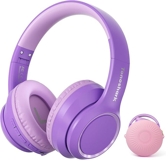 Kids Bluetooth Headphones with Active Noise Cancelling, Wireless Over-Ear Headphones for Boys Girls, Foldable, Adjustable, Safe Volume, 40H Playtime, Mic for School Travel(Purple)