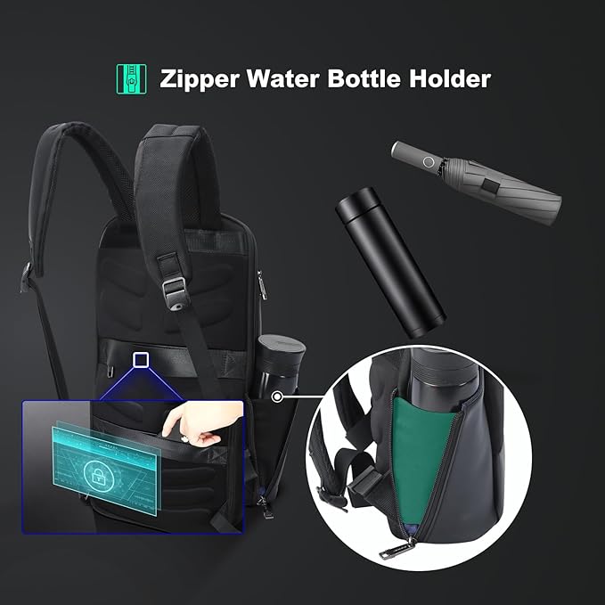 BOPai Slim Laptop Thin Business Backpack with Bottle Holder USB Charging Professional for Men Notebook Work Office Anti Theft Smart Computer 15-15.6 inch Back pack Light Black