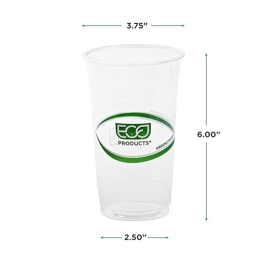 ECO PRODUCTS GreenStripe Clear Compostable 24oz PLA Large Plastic Cups, Case of 1000, Disposable Renewable Plant-Based Cold Cups, For Cold Drinks & Snacks, BPI Certified, ASTM Compliant.