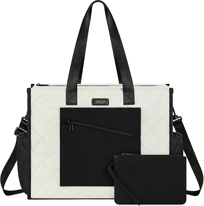 IBFUN Utility Tote Bag with 14/24 Pockets Zip Top Teacher Tote Bag for Teacher/Work Women