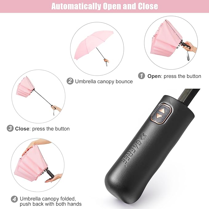 G4Free 42 Inch Inverted Travel Umbrella Compact Windproof 10 Ribs Reverse Small Portable Umbrella for Rain Double Canopy Vented Automatic Open Close for Women(Pink)