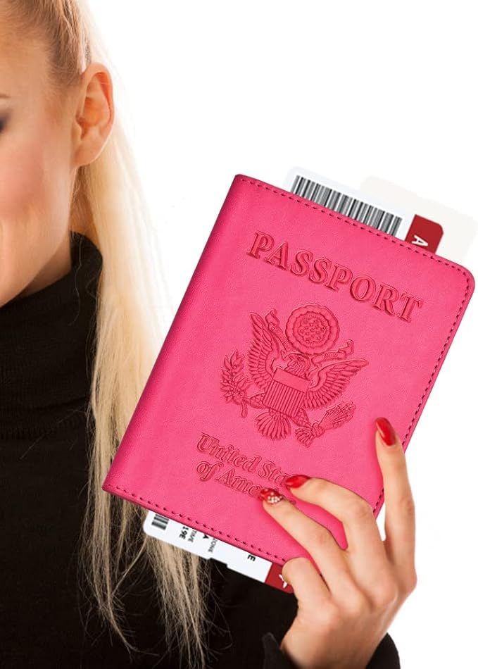 Passport and Vaccine Card Holder Combo, with Slot, Wallet, Cover, Case, for Women Men(AD-Rose Red)