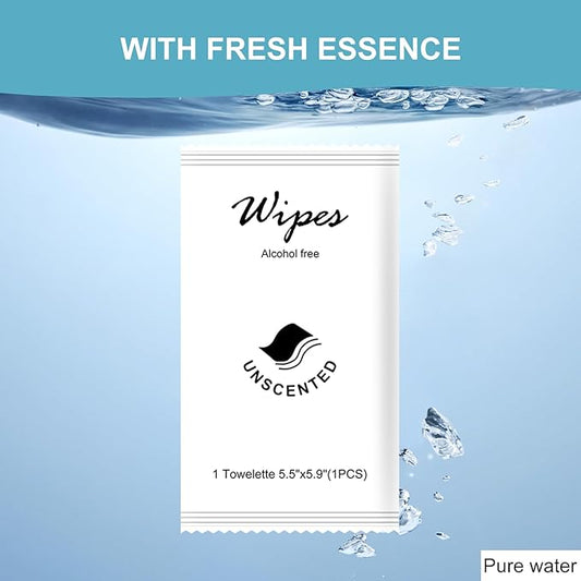 Individual Hand Wipes,Wet Wipes Individually Wrapped Bulk Cleansing Travel Size Wet Wipes for Wedding Travel Restaurant Barbecue(unscented,pack of 50)