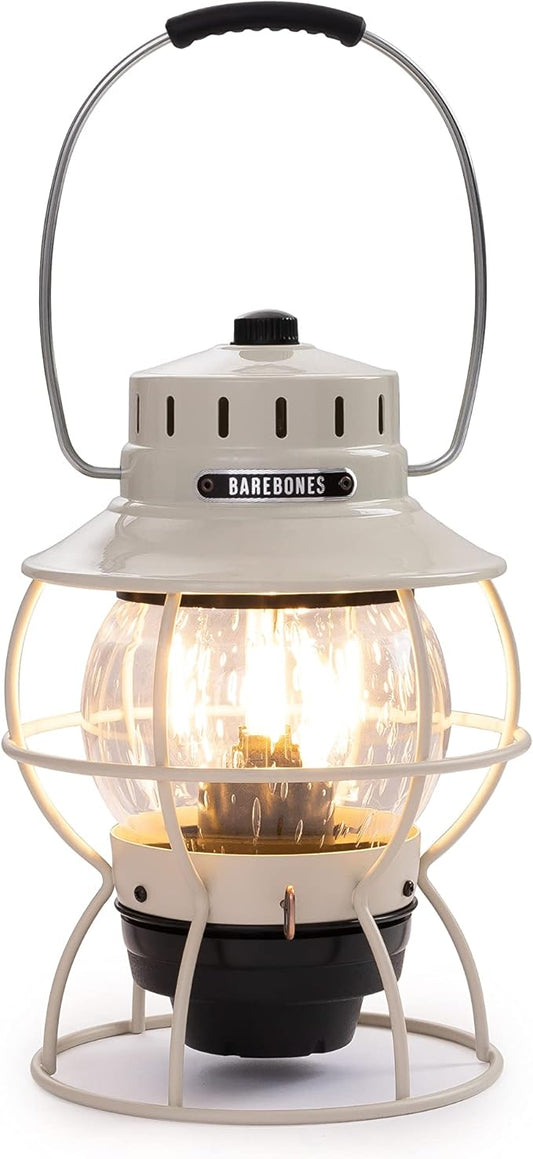 Barebones Railroad Lantern – Vintage White, Vintage-Inspired LED Camping Lantern with Rechargeable Battery – Adjustable Brightness Outdoor Light for Camping Gear, Backyard, and Home Decor