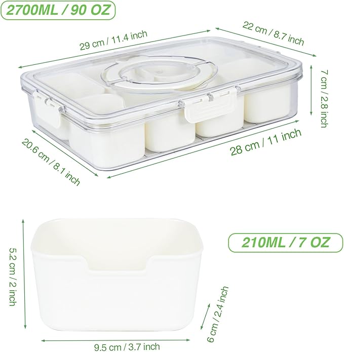 shopwithgreen Divided Serving Tray with Lid and Handle, Portable Snackle Box Charcuterie Container for Party, Veggies, Snack, Fruit, Nuts, Candy, Christmas Tray Snack Box for Entertaining, Picnic