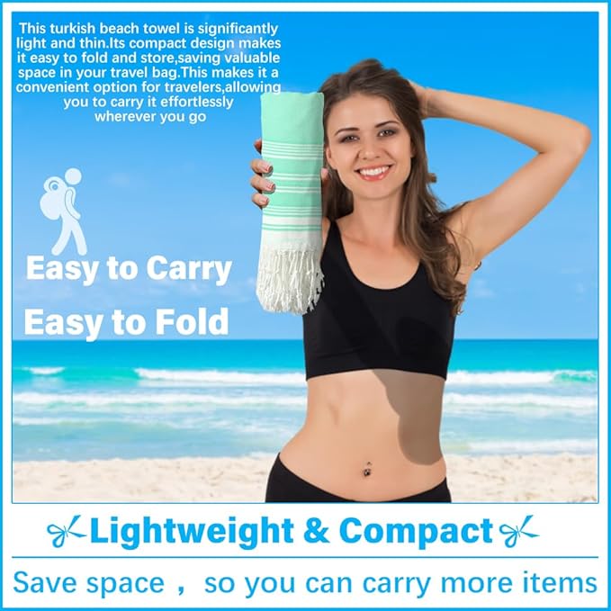 Thin Turkish Beach Towel Lightweight Soft Cotton Extra Large XL Oversized Sand Free Sandproof Absorbent Quick Dry Towels Cloud Bath Pool Travel Compact Essentials Accessories for Adult Gifts