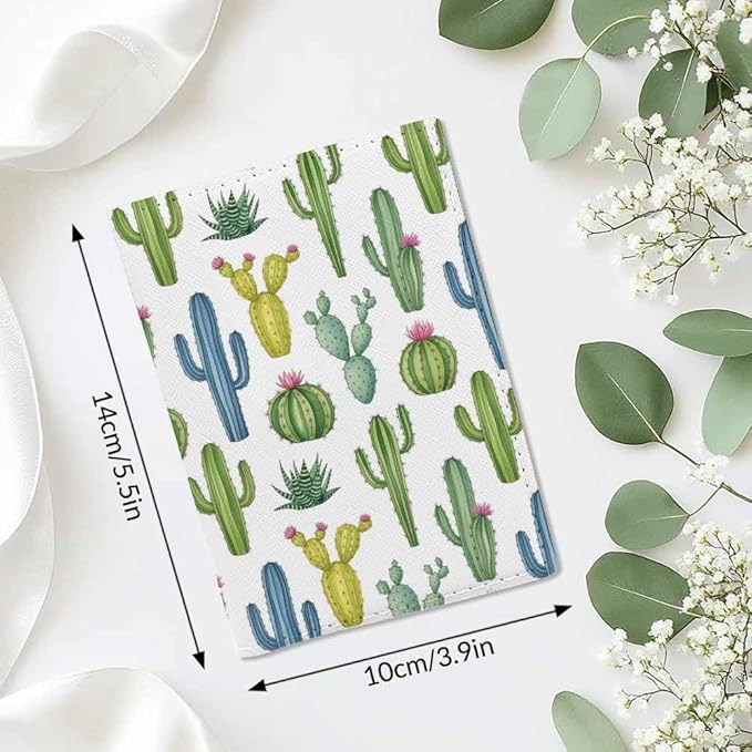 Watercolor Cactus Passport Holder for Travel Cacti Desert Succulent Flower PU Leather Passport Cover Wallet Cute Passport Card Holder for Women and Men
