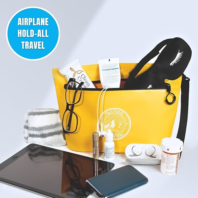Tactiko 3L Water Resistant Pouch - Waterproof Material w/Splashproof Zipper - Hold All Zipper Bag for Storage, Toiletries, Travel, Beach, Cruise, Home (3, Blue/Yellow/Black) | Collapsible, Easy to Clean, Pack All