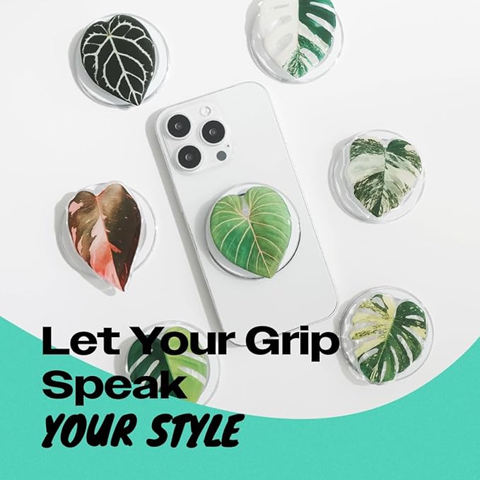 OnTheGrip Compatible with Magsafe Magnetic Cute Acrylic Tropical Leaf Design Collapsible Mobile Phone Grip Stand Holder for Smartphone Tablet Cell Phone Accessory (Albo Monstera)