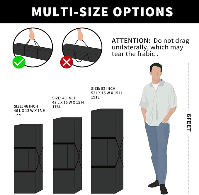 Urbanstand 52 Inch Large Duffle Bag for Travel Camping Sport Equipment Storage Bag with 2-way Lockable Zippers (Black)