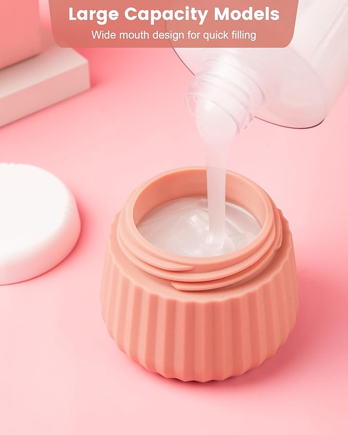 Travel Containers for Toiletries 4 Pack, TSA Approved Travel Size Toiletries, Travel Size Containers, With Clear Bag Leak Proof Silicone Jars, Travel Essentials Creams Jars Carrying Small Items