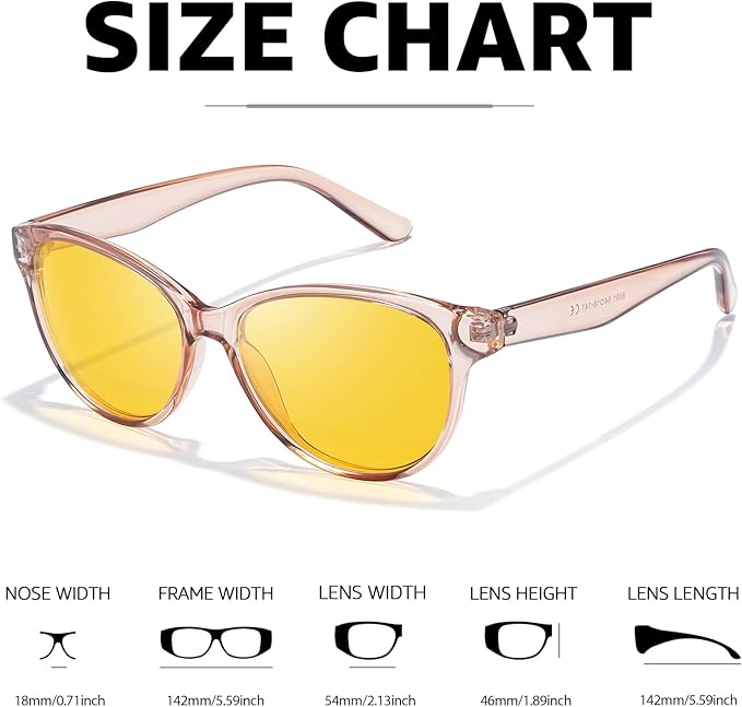 Myiaur Night Vision Driving Glasses for Women, Polarized Anti Glare Yellow Lens Glasses for Nighttime, UV400 Protection