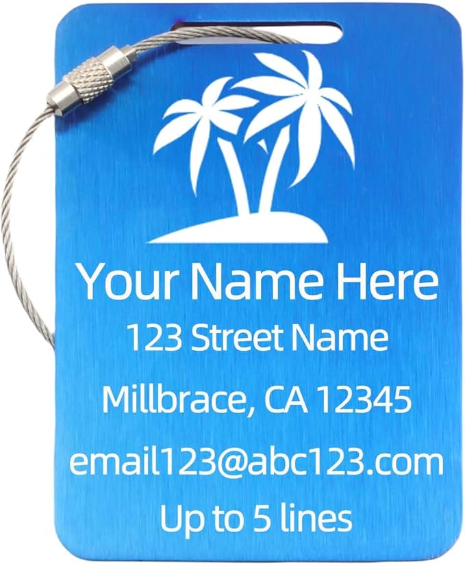 Sturdy and Durable Personalized Luggage Tags for Suitcases,Cruise Essentials Travel Tags for Luggage,Travel Bag Labels,Heavy-Duty Stainless Steel Blue Rectangular Vertical Suitcases Tags