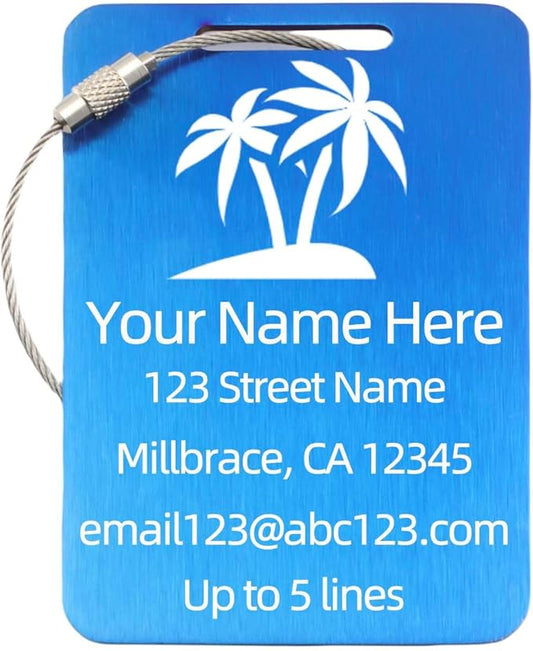 Sturdy and Durable Personalized Luggage Tags for Suitcases,Cruise Essentials Travel Tags for Luggage,Travel Bag Labels,Heavy-Duty Stainless Steel Blue Rectangular Vertical Suitcases Tags