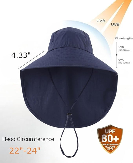 Home Prefer UPF 80+ Sun Hat for Men Women Wide Brim Sun Hat with Neck Flap Summer Safari UV Protection Gardening Fishing Hat