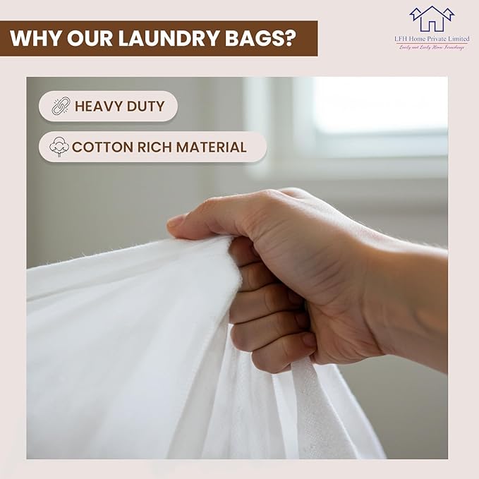 LFH Home Cotton Canvas Large Laundry Bag with Handle, Heavy Duty Drawstring Closure Washable Laundry Bags, School Travel, Home, Hotel, College Dorm, Organizer Sack, Toy Clothes 28x40 (Pack of 2)-White