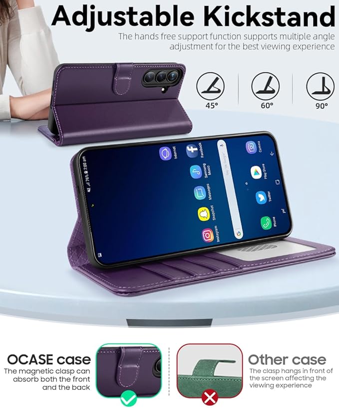OCASE Compatible with Galaxy S25 FE Wallet Case, PU Leather Flip Folio Case with Card Holders RFID Blocking Kickstand [Shockproof TPU Inner Shell] Protective Phone Cover 2025, Dark Purple