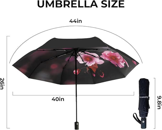 LLanxiry Compact Travel Umbrella, 44" Canopy, Automatic Open/Close Windproof Umbrella, 210T Pongee, 8-Rib Fiberglass, Travel Size Mini, Portable Rain/Sun Umbrellas UPF 50+ with Cover