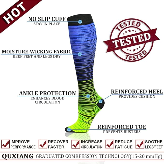 QUXIANG Copper Compression Socks for Women & Men Circulation (8 Pairs) - Best for Running Athletic Cycling - 15-20 mmHg