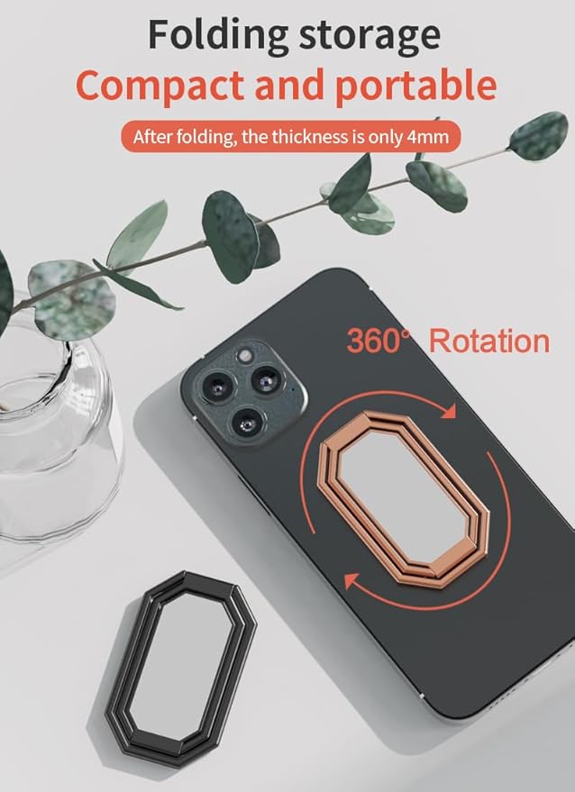 Phone Ring Holder Finger Kickstand Foldable Cell Phone Stand 360°Rotation Metal Ring Grip Holder for Magnetic Car Mount Compatible with iPhone iPad Most Smartphone Silver