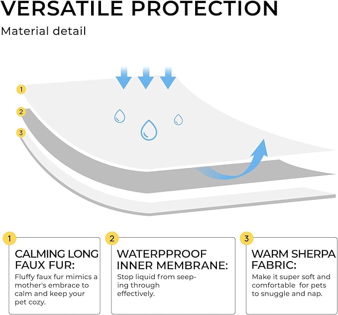 Luciphia Large Waterproof Dog Blanket for Pet Washable Liquid Proof Bed Intimacy Protection Shaggy Plush Calming Long Faux Fur Couch Cover Calming Cat Throw Blankets, Mist Grey, 50" x 60"