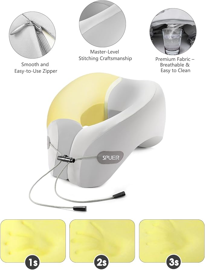 Ergonomic Neck Pillow for Travel – Comfortable Support for Airplane, Car, and Office with Eye Mask & Earplugs (Gray)
