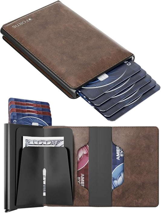 GRATIA Slim Wallet for Men - RFID Blocking, Minimalist Credit Card Holder, Stylish Men Wallet for Security & Convenience, Front & Back Pocket Cardholder, Holds 8 Cards (Brown)