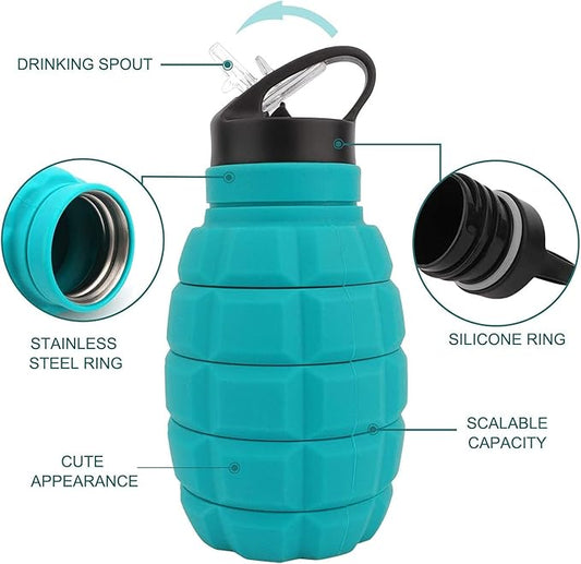 QiCheng&LYS 19.5oz Collapsible Travel Water Bottle, Reuseable BPA Free Silicone Foldable Water Bottles for Travel Gym Camping Hiking, Portable Leak Proof Sports Water Bottle with Carabiner(Blue)
