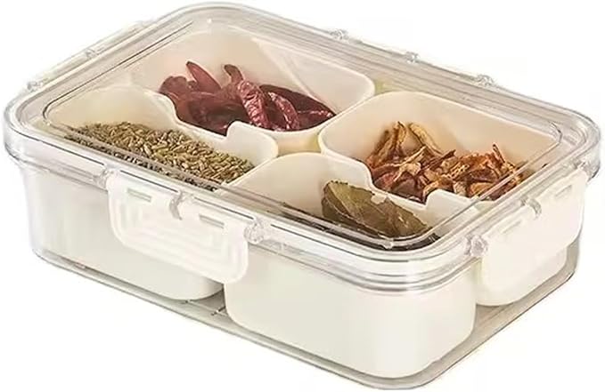Snackle Box Container,Portable Snack Containers,SnackleBox 4 Compartments,Portable Snack Platter,Clear Organizer for Fruits Snacks Trays,Nuts Candy Trays and Spice Organizer