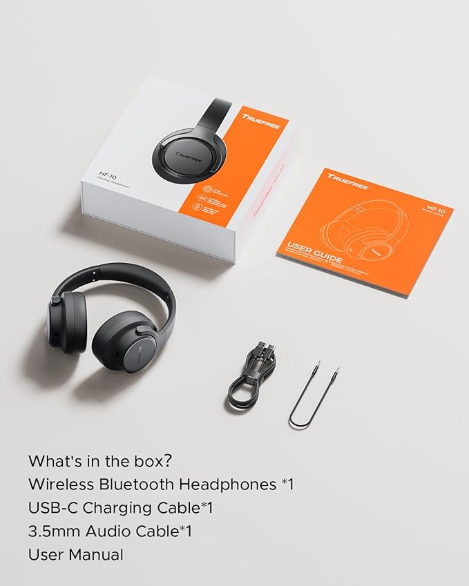 Truefree HF10 Hybrid Active Noise Cancelling Headphones, Wireless Over Ear Bluetooth 6.0 ANC Headset, 125 Hours Playtime, Spatial Audio, Deep Bass, App Custom EQ, Dual Connection, Comfort Fit Ear Cups