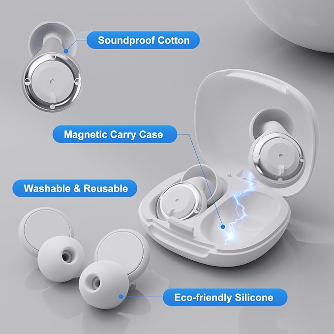 Adjustable Noise Cancelling Earplugs - 3 Modes Noise Reduction Ear Plugs (17-35dB) for Sleeping, Snoring, Travel & Concerts | 7 Pairs Silicone Tips (XS/S/M/L) | Magnetic Carry Case | White