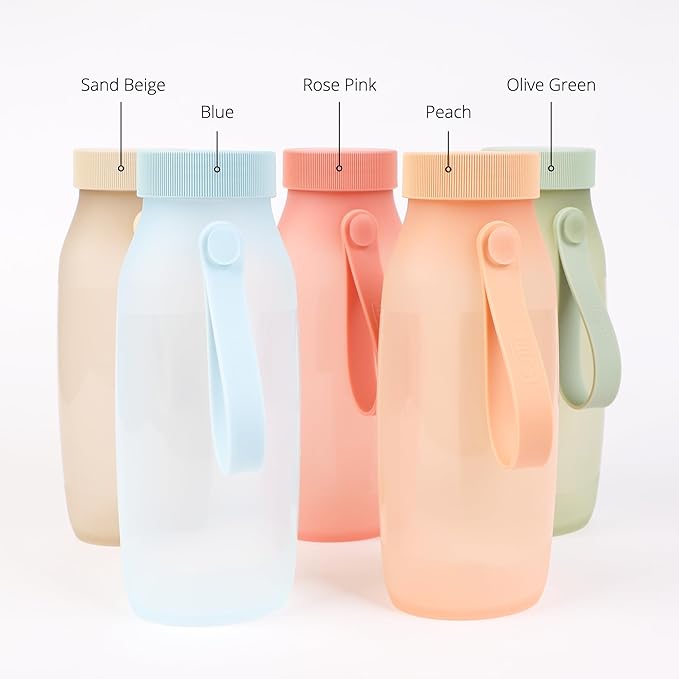BLUE GINKGO Collapsible Water Bottle [2-Pack] – Lightweight, Foldable Silicone Bottles for Travel, Hiking, and Camping (16.9oz, Made in Korea, Peach)