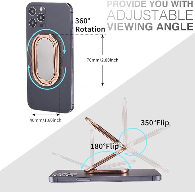 Phone Ring Holder Finger Kickstand Foldable Cellphone Back Stand 360° Rotation Metal Grip Holder for Magnetic Car Mount Compatible with iPhone Samsung Smartphone iPad
