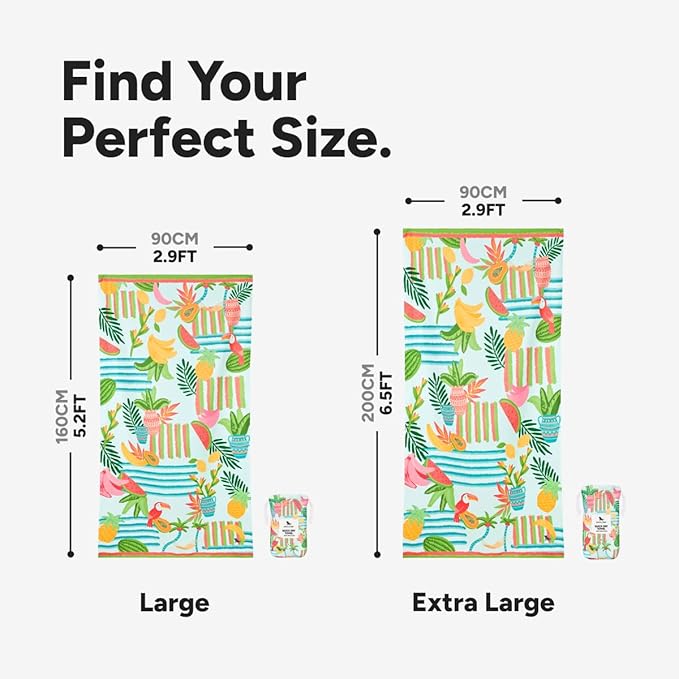 Dock & Bay Beach Towel - Quick Dry, Sand Free - Compact, Lightweight - 100% Recycled - Includes Bag - Tropicana Treat - Large (160x90cm, 63x35)