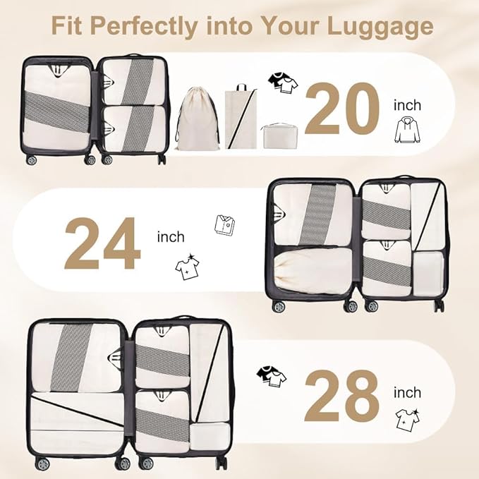 6 Set Compression Packing Cubes - Travel Essentials Compressible Expandable Packing Cubes for Suitcase, Lightweight Luggage Organizer Bags, Space Saver Bags for Travel (6)