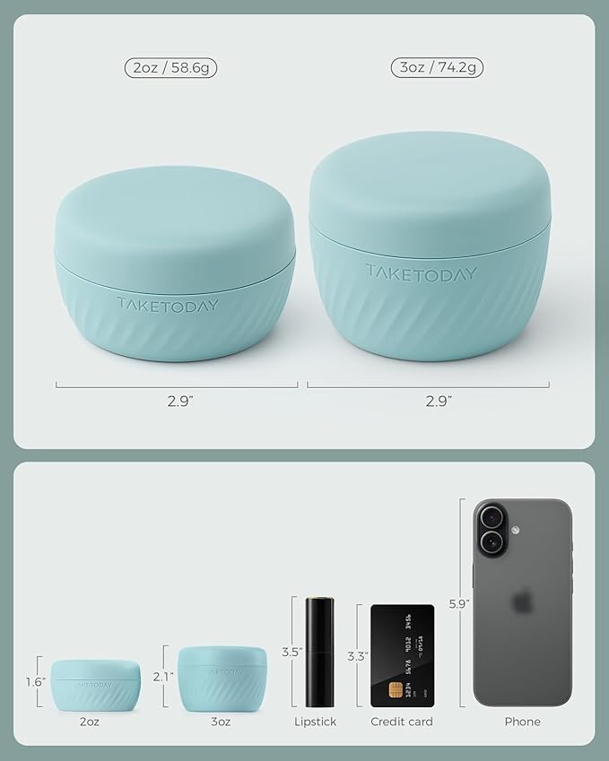TakeToday Travel Containers for Toiletries, Leak-proof, TSA Approved, Refillable Silicone Cream Jars with Lid Travel Size Essential for Cosmetic toiletry Cream, 3oz, 4 Pack (Grey)